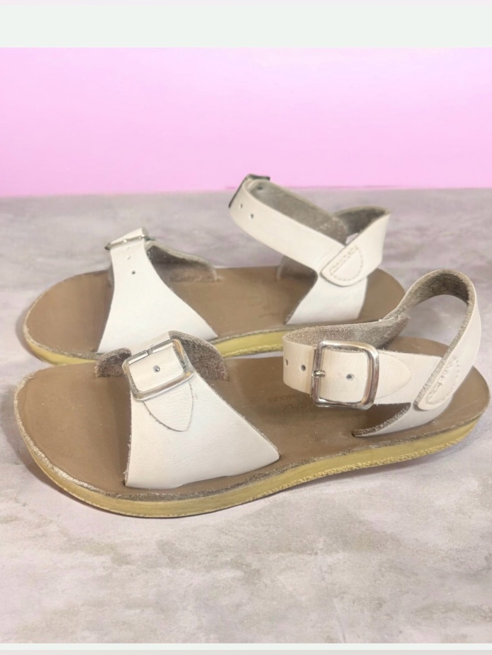 SUN SAN SALTWATER HOY WHITE LEATHER SANDALS GIRL’s size 10